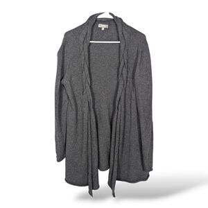 NEIMAN MARCUS OPEN FRONT CARDIGAN SWEATER L GRAY 100% CASHMERE BRAIDED‎ COLLAR